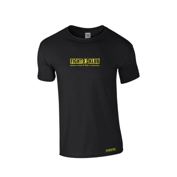 Black TShirt with yellow Fight Klub logo on front chest